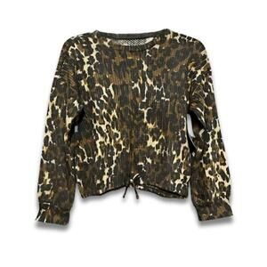 Treasure & Bond Pullover Sweater Long Sleeve Leopard Print Waffle Knit Brown L